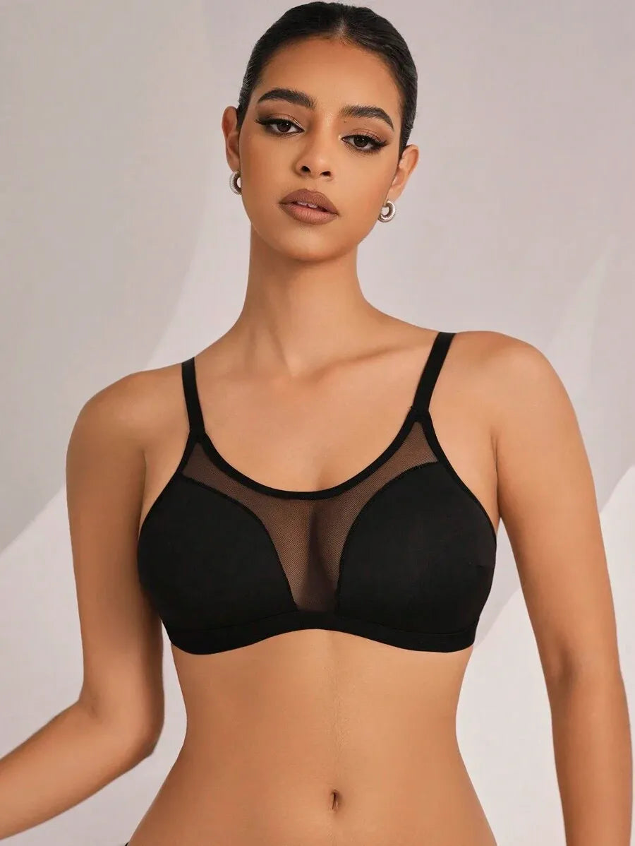 Women’s Mesh Splice Wireless Bra – Breathable, Comfortable, Lightweight Lingerie for Everyday Wear