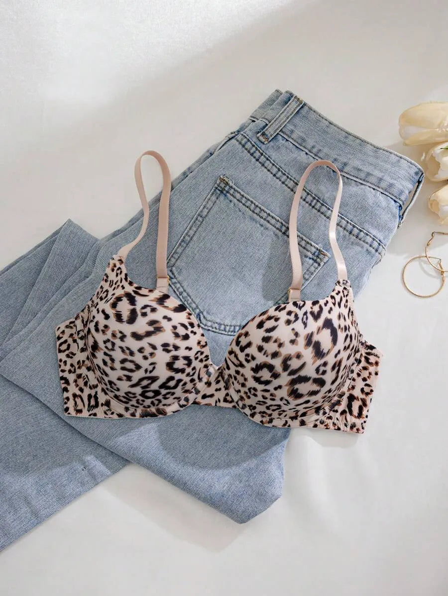 Leopard Print Comfortable Wire-Free Padded Bra – Soft, Supportive & Stylish Lingerie for Everyday Wear