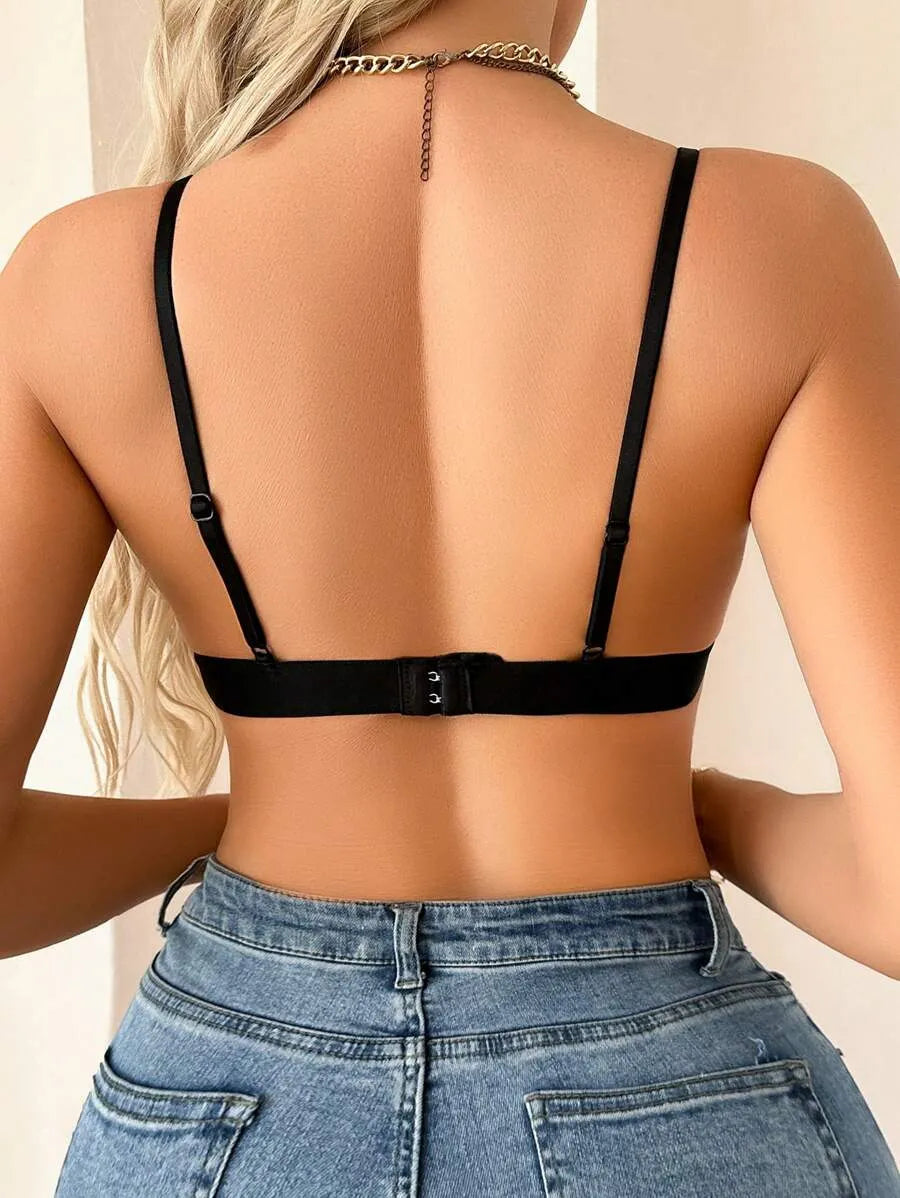 Ladies' Sexy Lace Bra with Eyelash Trim – Elegant Wireless Lingerie