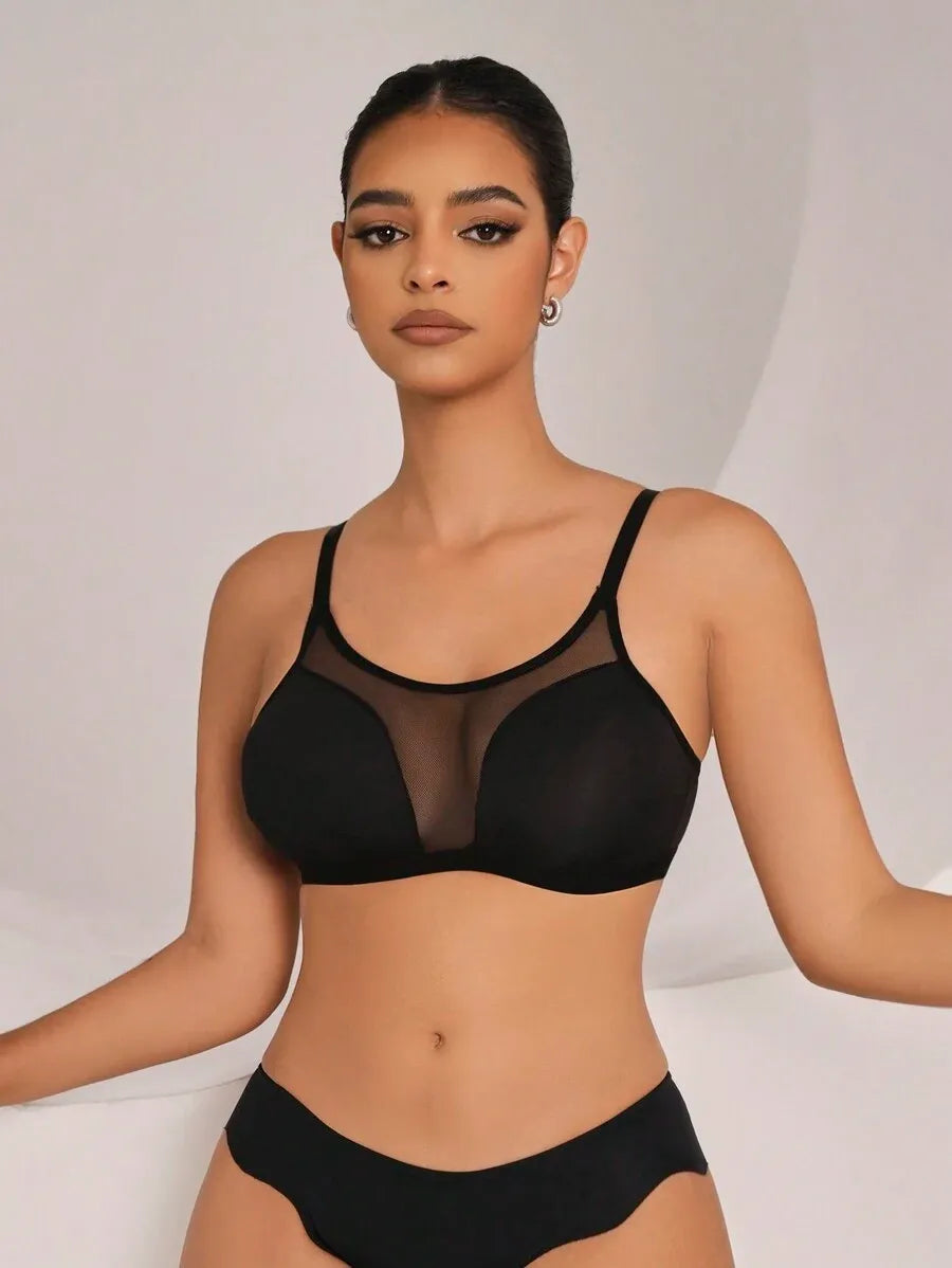 Women’s Mesh Splice Wireless Bra – Breathable, Comfortable, Lightweight Lingerie for Everyday Wear