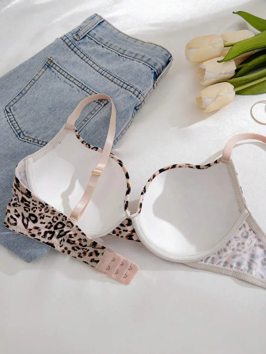 Leopard Print Comfortable Wire-Free Padded Bra – Soft, Supportive & Stylish Lingerie for Everyday Wear