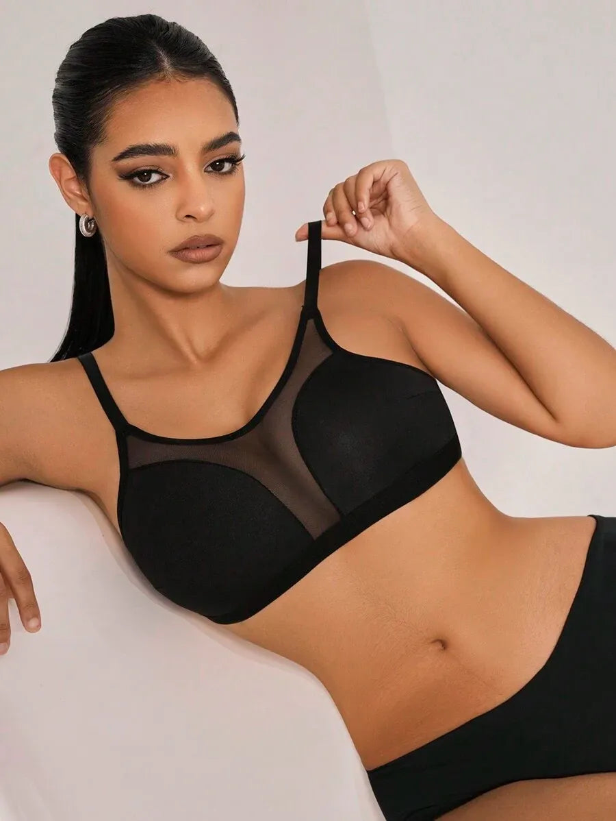 Women’s Mesh Splice Wireless Bra – Breathable, Comfortable, Lightweight Lingerie for Everyday Wear