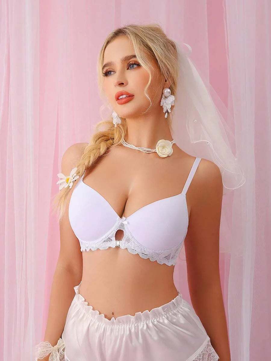 Lace Patchwork Padded Adjustable Wire Bra – Romantic, Comfortable & Supportive Ladies Sexy Lingerie Top