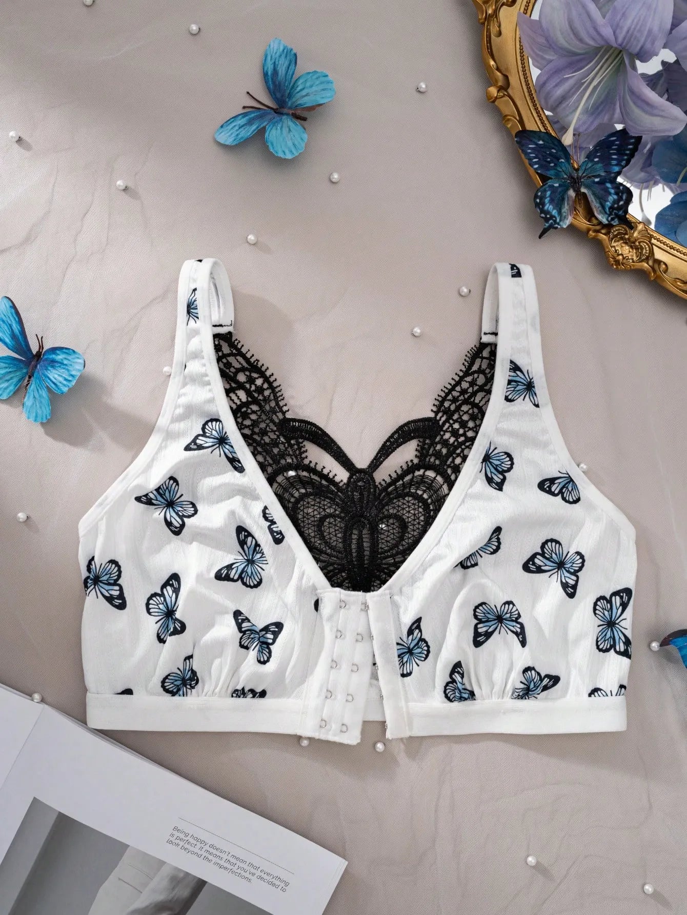 Women’s Front Closure Bra with Butterfly Print – Sexy Back Design, Comfortable & Stylish Lingerie