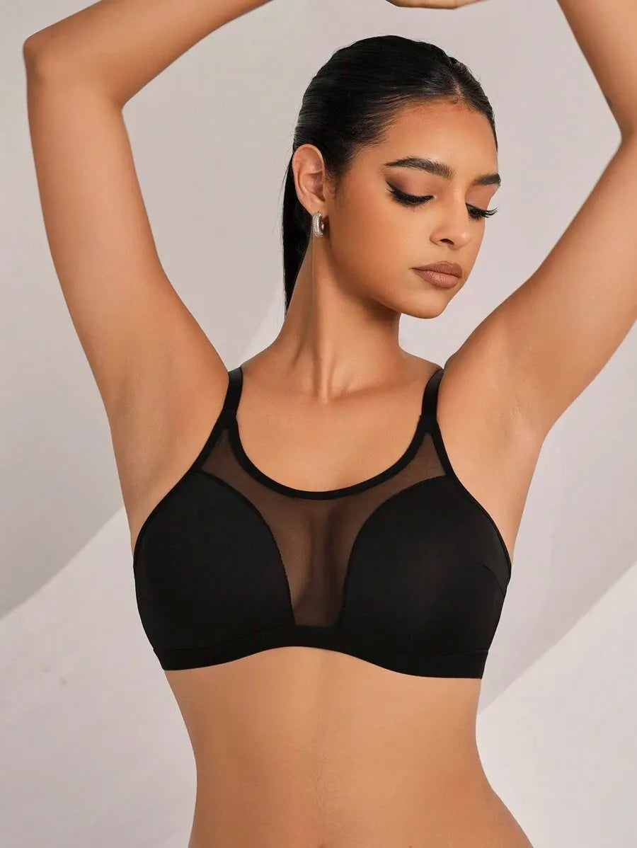 Women’s Mesh Splice Wireless Bra – Breathable, Comfortable, Lightweight Lingerie for Everyday Wear