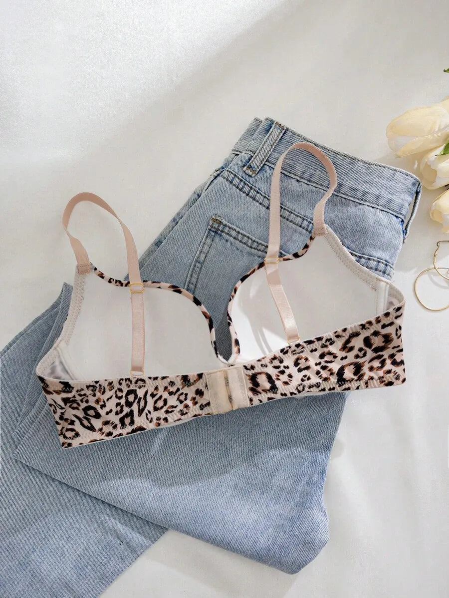 Leopard Print Comfortable Wire-Free Padded Bra – Soft, Supportive & Stylish Lingerie for Everyday Wear