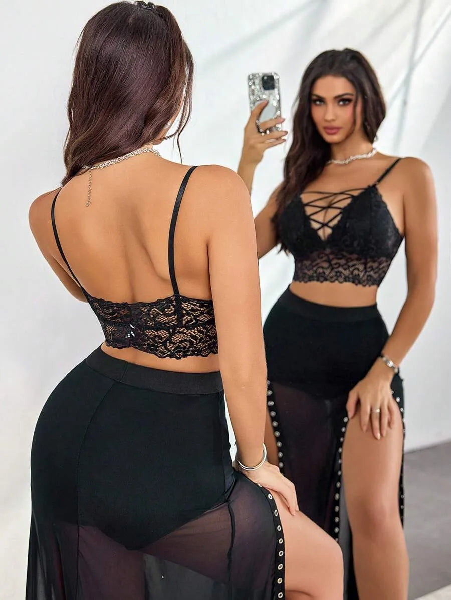 Women’s Lattice Front Lace Bralette – Sexy, Stylish Lightweight Lingerie Top for Everyday Wear