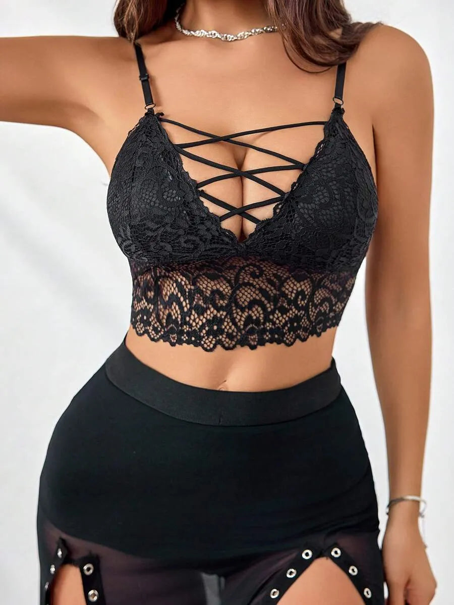 Women’s Lattice Front Lace Bralette – Sexy, Stylish Lightweight Lingerie Top for Everyday Wear