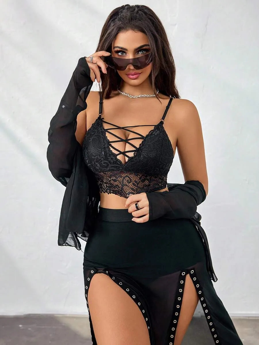 Women’s Lattice Front Lace Bralette – Sexy, Stylish Lightweight Lingerie Top for Everyday Wear