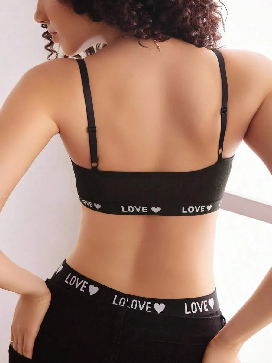 Women’s Casual Underwear Bra with Letter & Heart Pattern – Comfortable, Stylish Everyday Lingerie